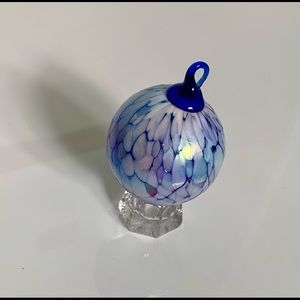 Iridescent Cobalt Blue and Pearl Murano Art Glass 3” Friendship Ball Ornament